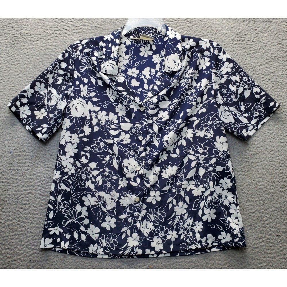 Russ Togs Hawaiian Shirt Womens Multi Floral Short Sleeve Collared Button-Up